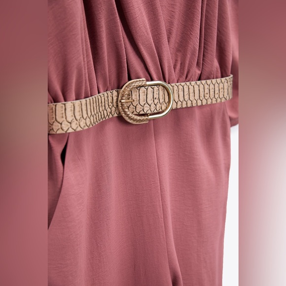 ZARA Blush Belted V-neck Jumpsuit - Picture 7 of 8